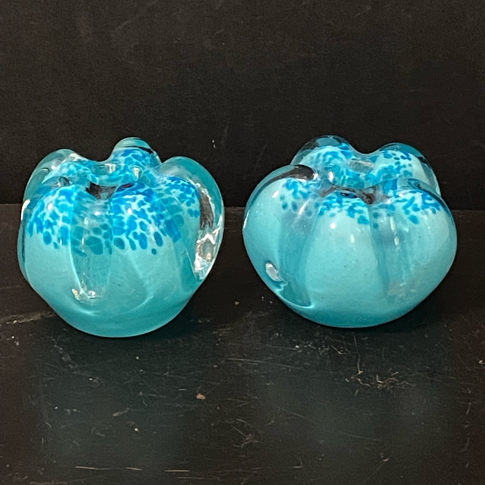 Caithness Garland Honolulu Blue Crystal Candle Holders Squat Paper Weights set 2